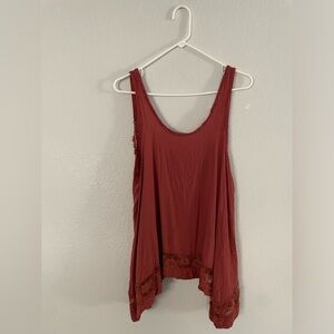 Free people rust tank asymmetrical hem lace panel raw hems size small intimately